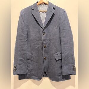 Hickey Freeman Blue Italian Linen Sport Coat Blazer size M EUC